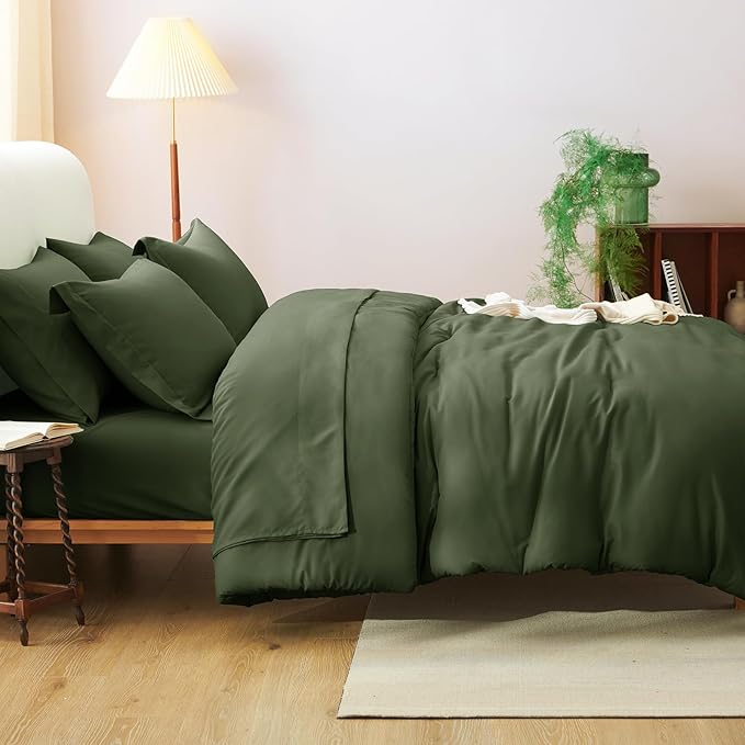 CozyLux Queen Comforter Set Olive Green, 7 Pieces Bed in a Bag Queen Comforter Set with Sheets, Bedding Sets with Down Alternative Comforter, Fitted Sheets, Flat Sheets, Pillow Shams and Pillowcases