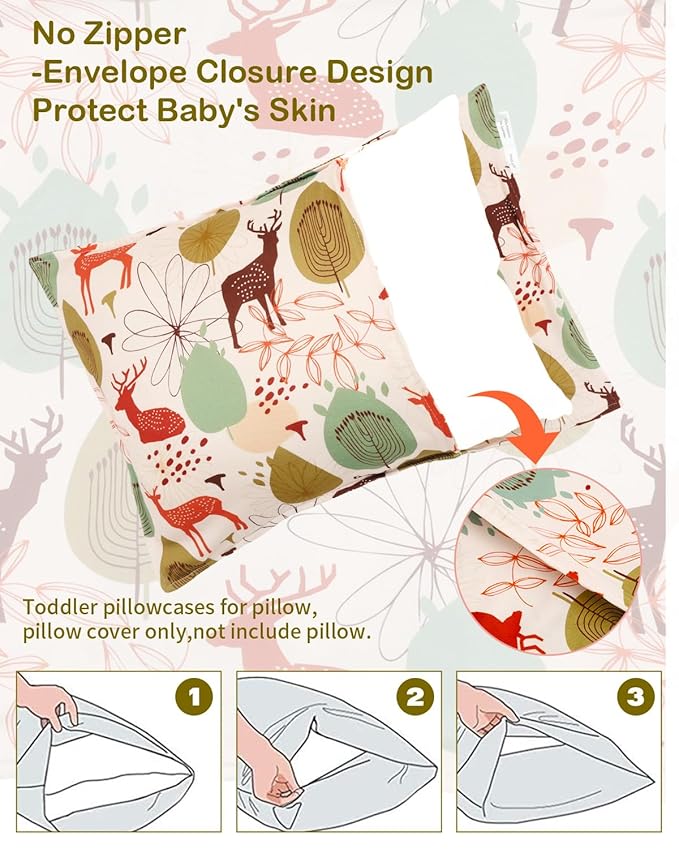 ALVABABY Toddler Pillowcase Stretchy Soft Kids Pillow Cover Fit 13"x 18" or 12"x16" Envelope for Girl Boy Sleepy Travel 2 Pack 2TPE48A