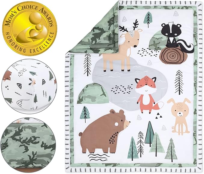 The Peanutshell 3 Piece Baby Crib Bedding Set for Boys - Newborn, Infant & Toddler Nursery Bed Set Decor with Fitted Crib Sheet, Dust Ruffle, Crib Comforter - Woodland Camo
