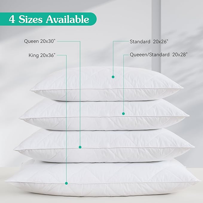 Three Geese White Goose Feather & Cotton Pillows Queen/Standard Size Set of 2 - Soft 600 Thread Count 100% Cotton, Medium Firm, Soft Support, White Solid