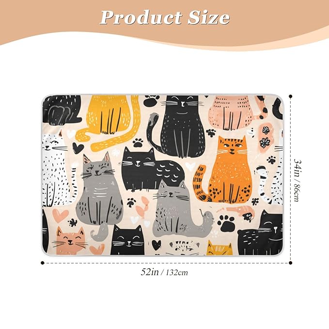 Waterproof Bed Pad Reusable Changing Pad Toddler Mattress Protector Large Pee Pad Baby Diaper Pad Soft Washable Liner Cute Beige Cat