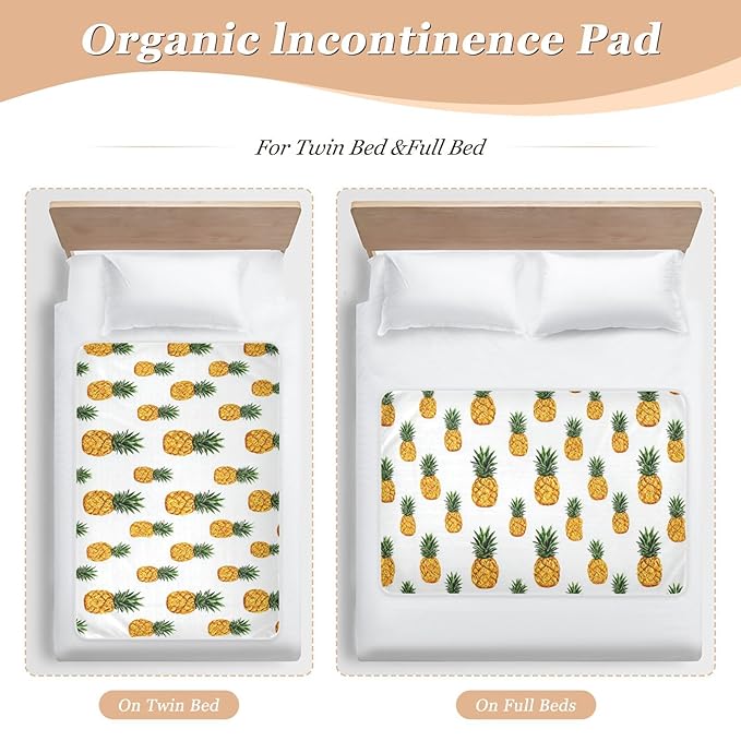 Waterproof Bed Pad Reusable Changing Pad Toddler Mattress Protector Large Pee Pad Baby Diaper Pad Soft Washable Liner White Pineapple
