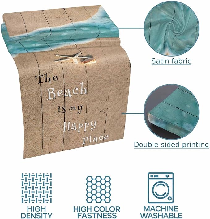 Coastal Ocean Starfish and Shell Sand Bed Runners for Bedroom Hotel,Decorative Bedding Scarf The Beach is My Happy Place Bed End Blanket Bedding Runner Scarves for Twin Size Bed,71x20in