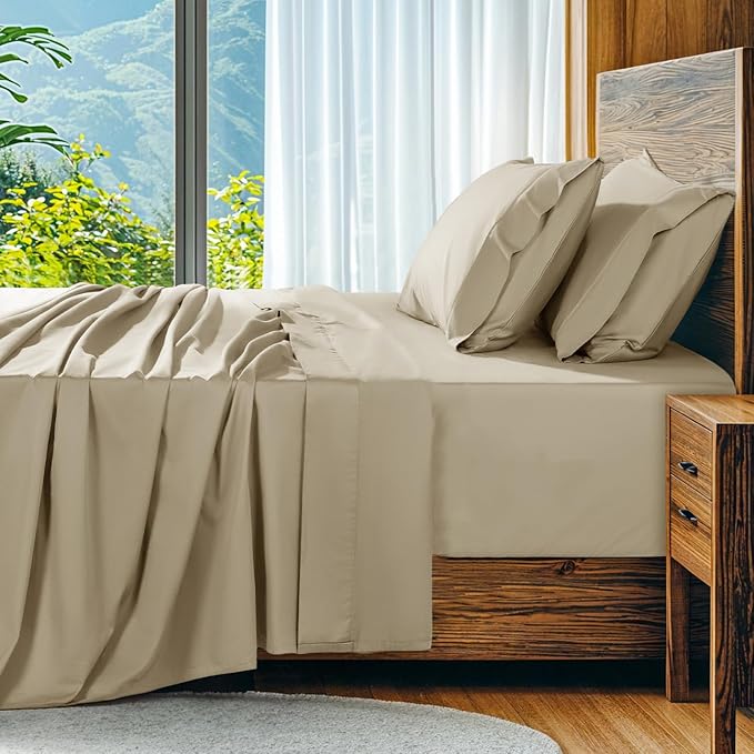 SONORO KATE 100% Egyptian Cotton Sheets Set, Extra Deep Pocket up to 18"-24",1000 High Thread Count, Soft & Breathable 5-Star Hotel Sateen Bed Sheets - 4 PC (Linen,Queen)