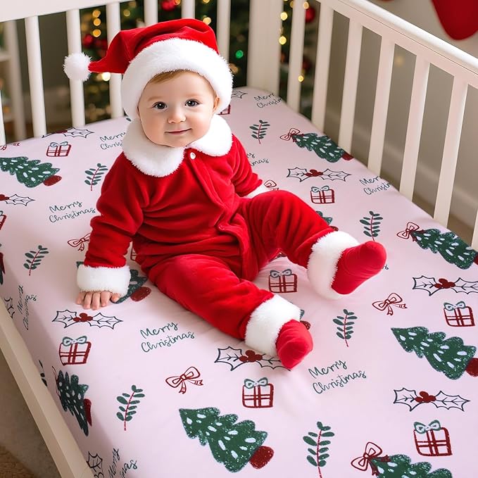 UOMNY Crib Sheet, Christmas Crib Sheets Baby Sheet for Standard Crib and Toddler Mattresses Nursery Bedding Sheet Crib Mattress Sheets for Boys and Girls 1 Pack Toddler Sheet