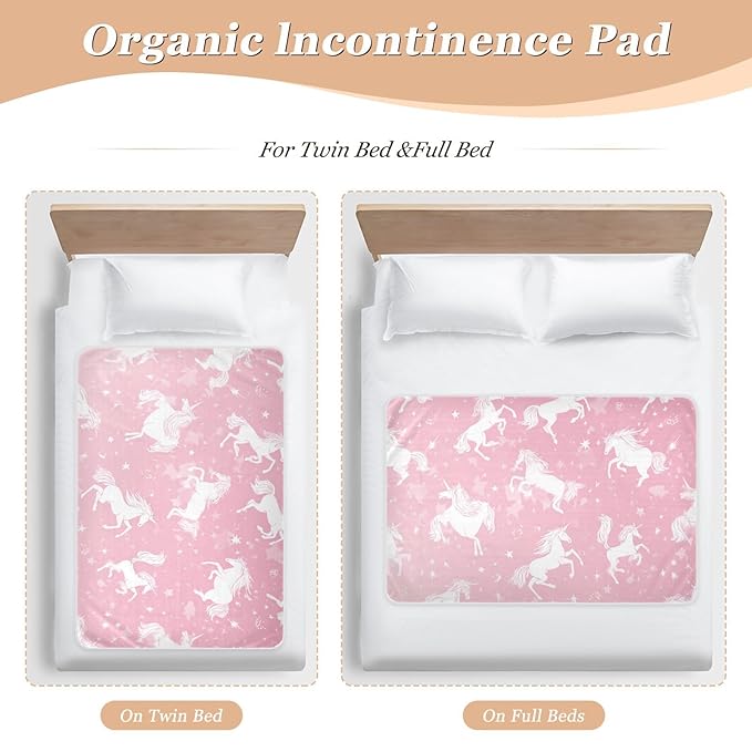 Waterproof Bed Pad Reusable Changing Pad Toddler Mattress Protector Large Pee Pad Baby Diaper Pad Soft Washable Liner Pink Unicorns Silhouette and Stars