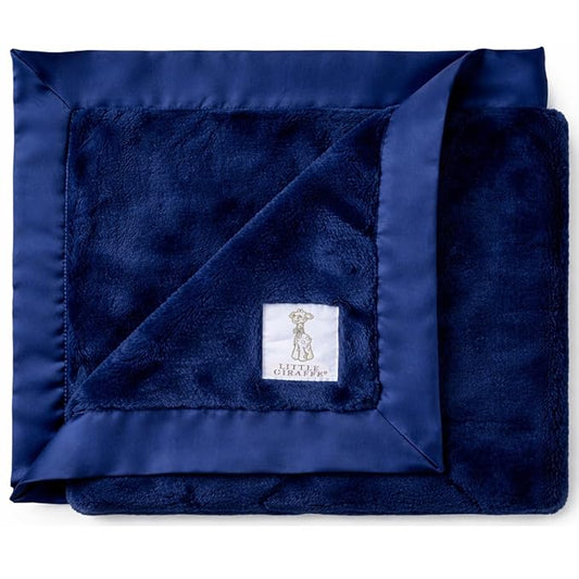 Little Giraffe Luxe Baby Blanket – 29x35” Satin Trim, Midnight | Ultra-Soft, Hypoallergenic Stroller & Nursery Blanket | Perfect for Newborns & Toddlers