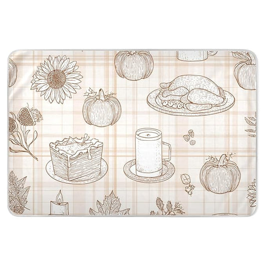 Waterproof Bed Pad Reusable Changing Pad Toddler Mattress Protector Large Pee Pad Baby Diaper Pad Soft Washable Liner Beige Line Art Pie Thanksgiving