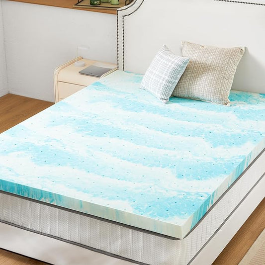 Sweetcrispy Memory Foam Mattress Topper Twin, 2 Inch Thick Gel Infused Cooling Toppers Pad for Twin Size Bed, Sleeper Sofa, RV, Camper, CertiPUR US Certified, Ventilated and Breathable, Blue