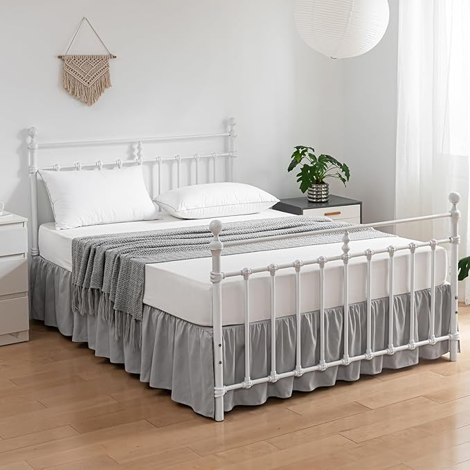 Bed Skirt King Size Ruffled Bed Skirts with Split Corners, 16 Inch Drop Dust Ruffle Bed Skirt with Platform, Light Gray, King - 16" Drop