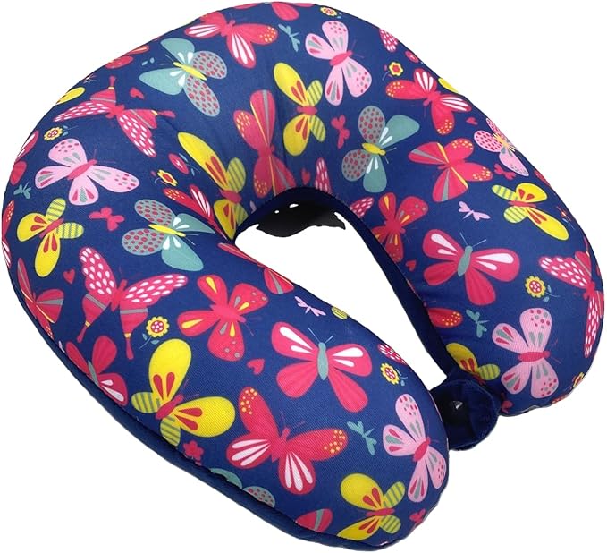 Bookishbunny U Shaped Micro Beads Microbead Neck Head Support Travel Pillow, 12"x12"x4" (ButterflyNavy)