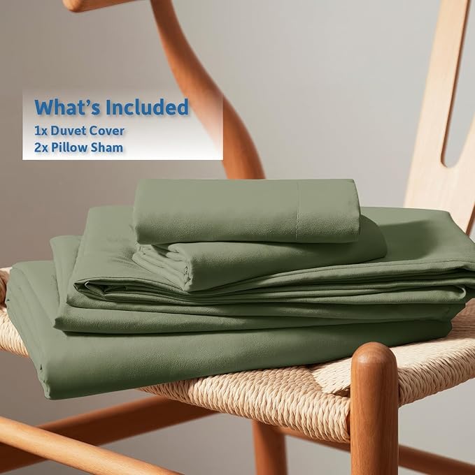 Nestl Olive Green Duvet Cover Queen Size - Soft Double Brushed Queen Duvet Cover Set, 3 Piece, with Button Closure, 1 Duvet Cover 90x90 inches and 2 Pillow Shams
