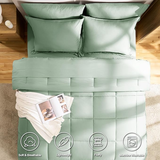 CozyLux Queen Comforter Set Sage Green - 7 Pieces Bed in a Bag Queen, All Season Breathable Bedding Sets, Oeko-Tex Certified Bed Set with Down Alternative Comforter, Sheets, Pillowcases & Pillow shams
