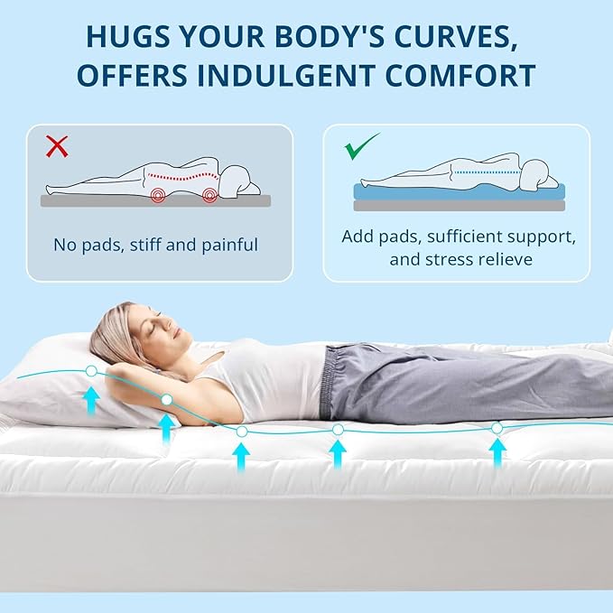 YUGYVOB Mattress Pad Extra Thick, Cooling, and Breathable Twin Mattress Topper 8-21" Deep Pocket Soft Down Alternative Fill