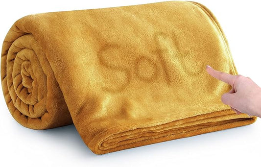 MOONLIGHT20015 Fleece Blanket - Super Soft Fuzzy Throw Blanket for Couch and Sofa - Lightweight Luxury 400 GSM Microfiber Fluffy Bed Blankets and Throws, 50 x 60 Inches (Throw/Travel, Mustard)