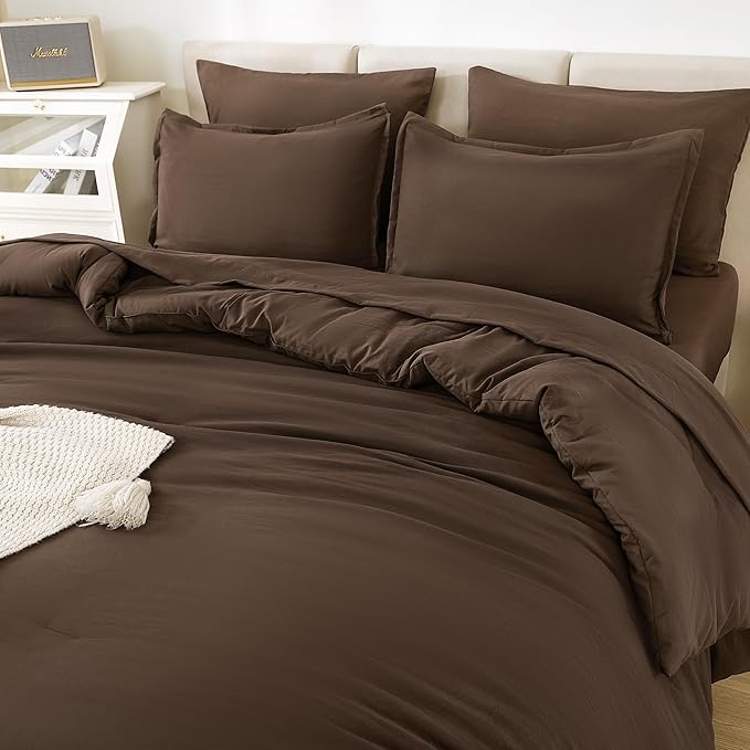 Litanika King Size Comforter Set Brown - 7 Pieces Bed in a Bag King Bedding Comforter Sets, Solid Lightweight Bed Set with Comforter, Sheets, Pillowcases & Shams