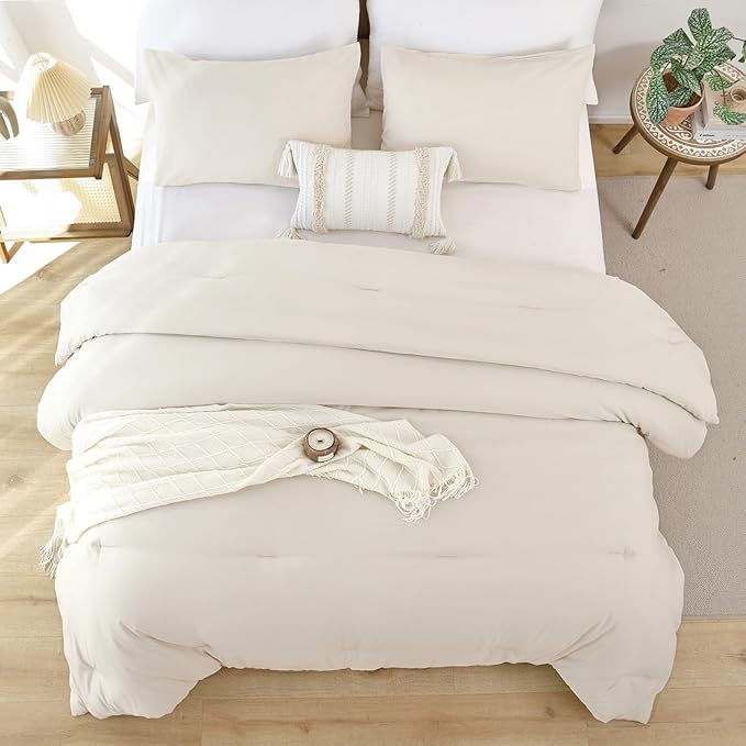 ROSGONIA California King Comforter Set Beige, 3pcs (1 Boho Cal King Comforter & 2 Pillowcases), All Season Bedding Soft Bedspread Blanket Quilt