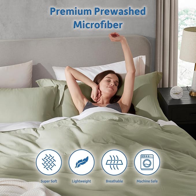 Nestl Twin Duvet Cover Set - Soft Prewashed Light Sage Duvet Cover Twin/Twin XL, 2 Piece, with Zipper Closure, 1 Duvet Cover 68x90 inches and 1 Pillow Sham