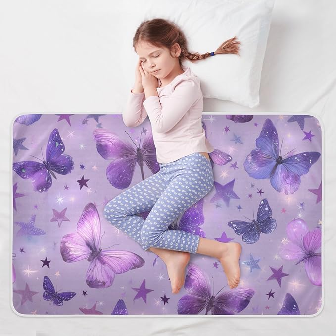 Waterproof Bed Pad Reusable Changing Pad Toddler Mattress Protector Large Pee Pad Baby Diaper Pad Soft Washable Liner Purple Dreamy Butterflies and Stars
