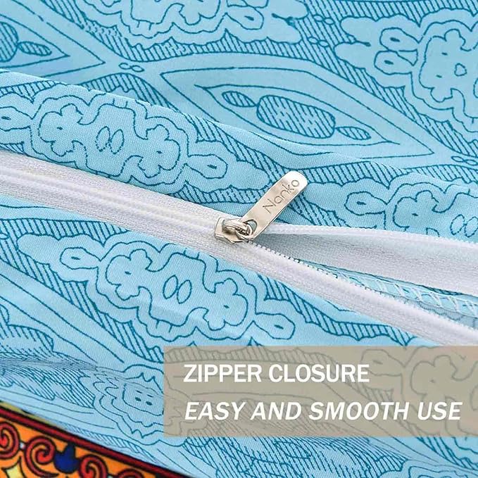Nanko Twin XL Size Duvet Cover Set Boho Red Blue Colorful Retro Striped Print Luxury Soft Microfiber Bedding Comforter Cover with Zipper Ties - Bohemian Western Bed Sets for Men and Women 2pcs 68 x 90