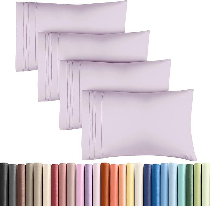 Queen Pillow Cases Set of 4 - Ultra Soft Hotel Quality Pillowcase Covers - Comfy, Cozy & Wrinkle Free - Shrinkage and Fade Resistant - Machine Washable Pillow Protectors - 4 Piece Set - Light Lavender