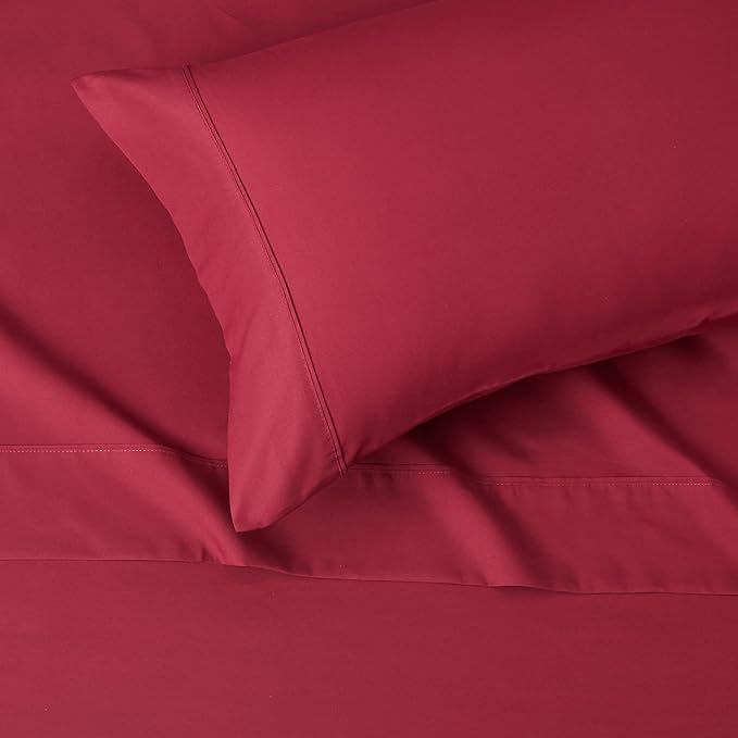 Amazon Basics Lightweight Breathable Brushed Microfiber 3 Piece Wrinkle Resistant Sheet Set with 14-Inch Deep Pockets, Twin XL, Burgundy, Solid