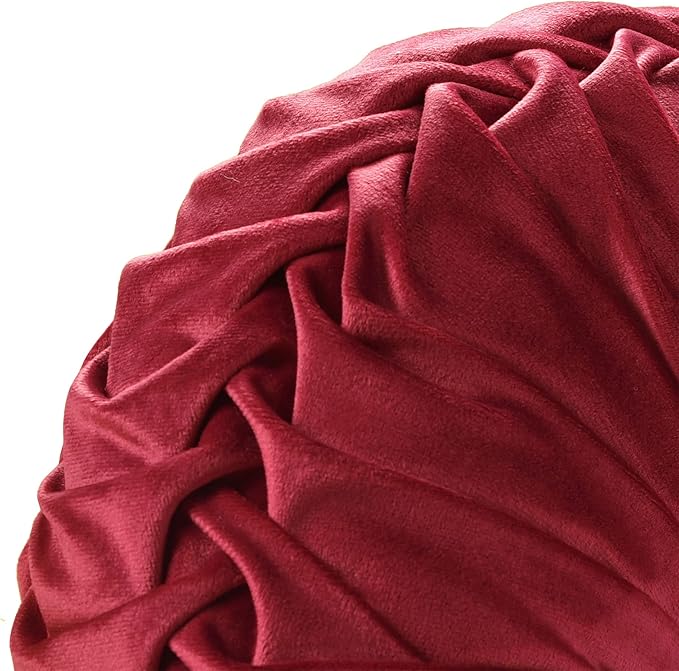 Lush Decor Round Pleated Soft Velvet Decorative Throw Pillow, 1 Count, 15" Diameter, Red - Plush Round Pillow, Seat Cushion, Decorative Pillows For Bed, Couch, Or Chair