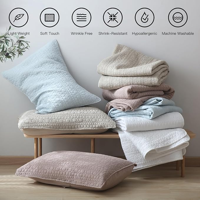 HORIMOTE HOME Quilt Set King Size Brich Beige, Classic Geometric Spots Stitched Pattern, Pre-Washed Microfiber Chic Rustic Look, Ultra Soft Lightweight Quilted Bedspread for All Season, 3 Pieces