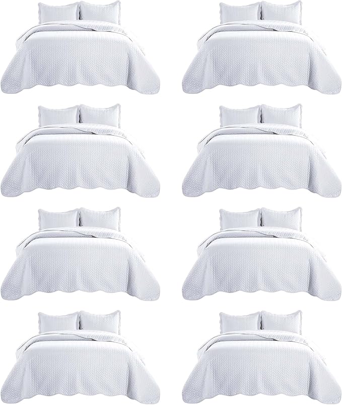 IR Imperial Rooms 8 Pack Quilt King Size Bedding (106" x 96") - Bulk Wholesale for Hotels, Guest Bedroom & Airbnbs - Lightweight Microfiber Reversible Embossed Quilts Bedspread (White)