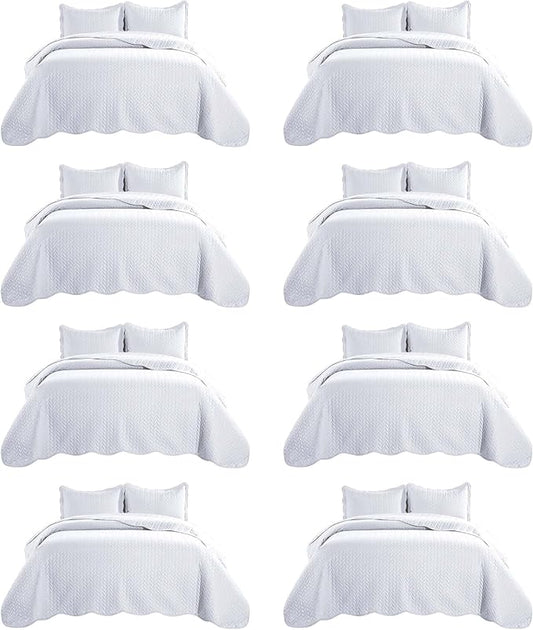 IR Imperial Rooms 8 Pack Quilt King Size Bedding (106" x 96") - Bulk Wholesale for Hotels, Guest Bedroom & Airbnbs - Lightweight Microfiber Reversible Embossed Quilts Bedspread (White)