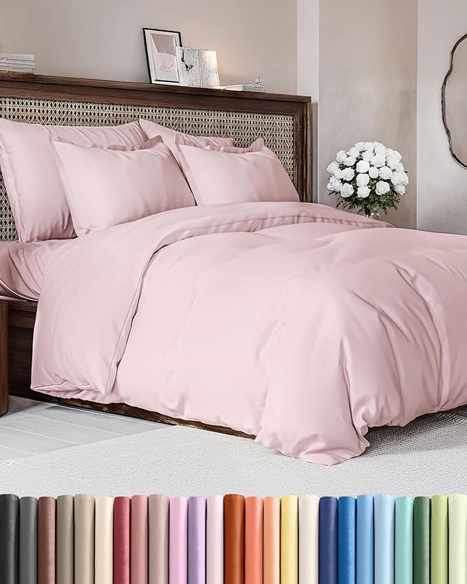 Duvet Cover King Size - Extra Soft King Size Duvet Cover - Lightweight, Breathable, Easy Care & Fade Free w/ Zipper Closures & Ties - 104" x 90" Inches - (Lavender Pink) Comforter Not Included