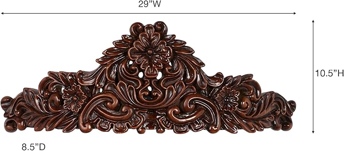 Cheyanne Traditional Wall Teester | Warm Natural Cherry Finish | Royal Resin Bed Crown Creates a Lavish Canopy with your Window Curtain Panels or Sheer Drapery | Classic Scrollwork and Medallions