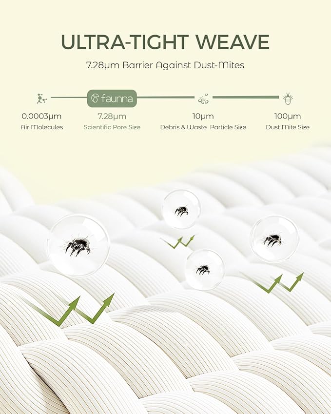 FAUNNA 100% Cotton Mattress Encasement, Zippered Bed Bug and Dust Mite Proof Mattress Protector, Hypoallergenic Antibacterial Protection, Noiseless Zipper Six-Sided Mattress Cover (Queen 16" Deep)