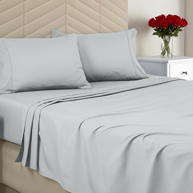Utopia Bedding King Size 4 Piece Sheet Set - Brushed Microfiber - Soft Bed Sheets for King Size Bed - Includes 1 Fitted, 1 Flat, & 2 Pillow Cases - Deep Pocket (Light Grey)