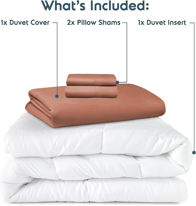 Nestl Queen Duvet Cover Set with Comforter Insert - Rust 4 Piece 90x90 Duvet Cover & 2 Pillow Shams with White Quilted Down Alternative Comforter, Ultra Soft, All Season