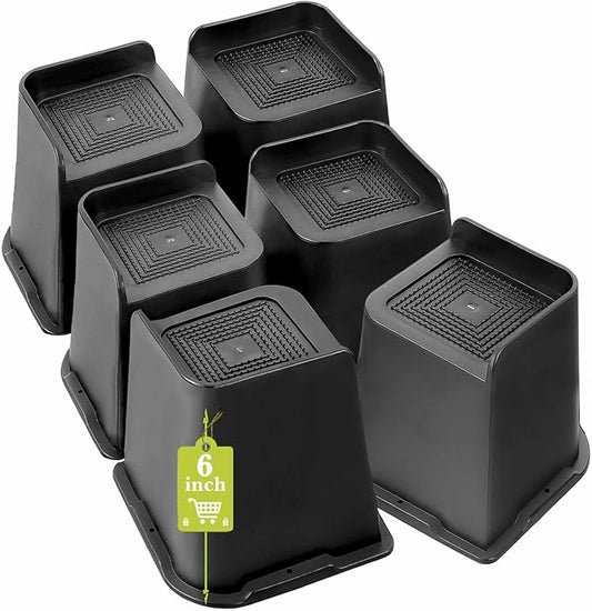 Bed Risers 2 inch, 3 inch, 4 inch, 6 inch, 8 inch Heavy Duty, Oversized Furniture Riser for Couch Sofa Table Chair Leg Frame Dorm, Support up to 6000 Lbs (Black 6 Pack, 6 inch)