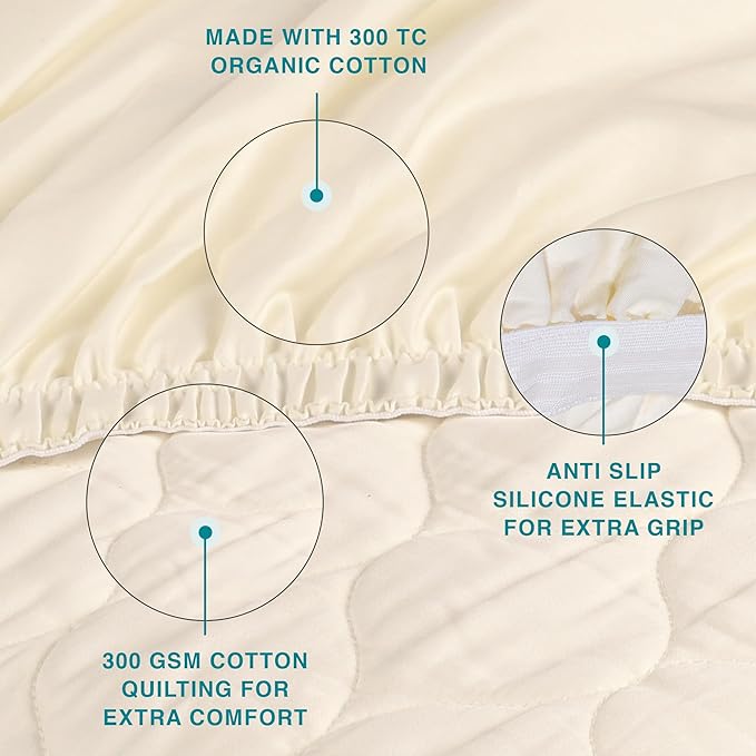 FABDREAMS Organic Quilted Mattress Protector Cal King Size | Mattress Pad| Mattress Cover| Naturally Breathable | Noiseless| Fits up to 17" Deep Pockets| Temperature Regulating | Ivory