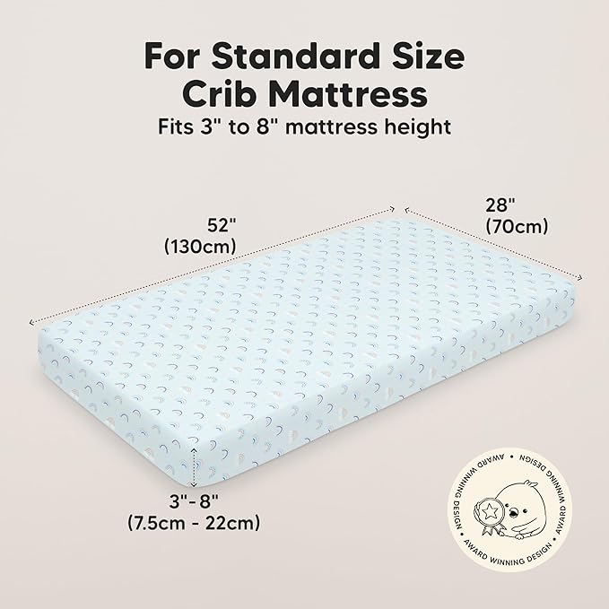 KeaBabies 2-Pack Baby Crib Sheets for Boys, Girls - 52x28 Viscose Derived from Bamboo Toddler Bed Sheets Neutral, Fitted Crib Mattress Cover for Standard Baby Bedding, Soft & Cozy (Jolly Rainbow)