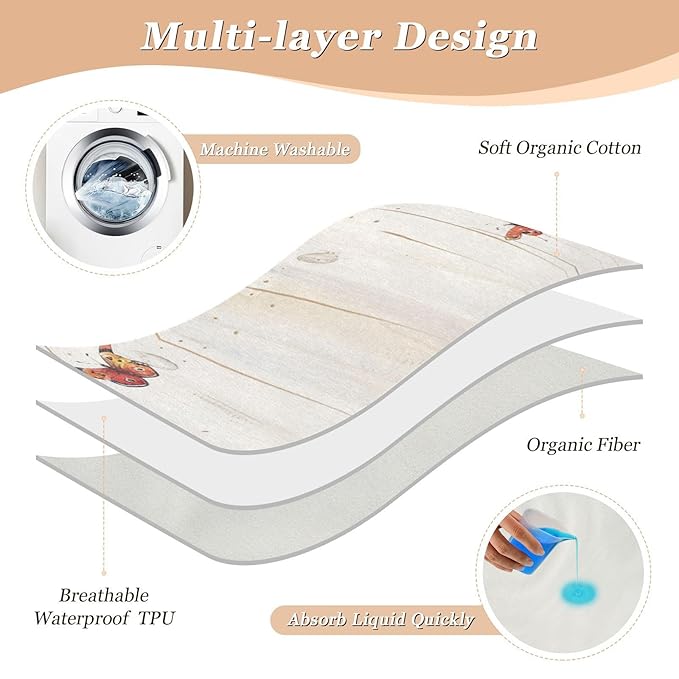 Waterproof Bed Pad Reusable Changing Pad Toddler Mattress Protector Large Pee Pad Baby Diaper Pad Soft Washable Liner Watercolor Cornflower Butterfly01