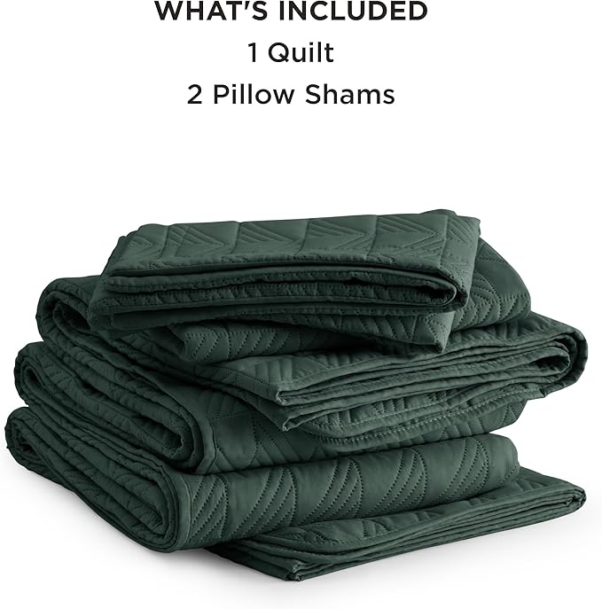 Bedsure Quilts Queen Size - Soft Ultrasonic Queen Quilt Bedding - Dark Green Bedspread Coverlet - Lightweight All-Season Comforter 90x96 Inch