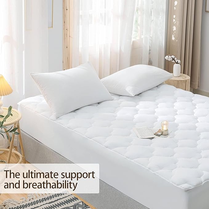 WhatsBedding Waterproof Mattress Pad Cal-King Cotton Top Down Alternative Filling Pillowtop Mattress Topper Cover-Fitted Quilted (Waterproof Cal-King Size Mattress Pad)
