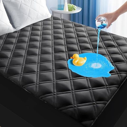 Waterproof Full Mattress Protector, Breathable Full Mattress Pad Cover Fitted Deep Pocket 8"-21", Soft Noiseless Mattress Cover Washable Padded for Home Bedroom, Black