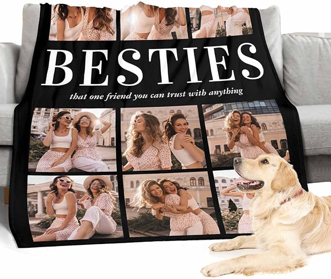 Custom Blankets with Photos and Text, 9 Photos Custom Blankets Best Friend Blanket for Birthdays Christmas Best Friend Sister BFF Girls, 8 Sizes