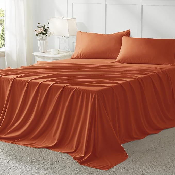 Anluoer Twin Size Bed in a Bag 5 Pieces, Burnt Orange Bed Comforter Set with Sheets, All Season Bedding Sets with 1 Comforter, 1 Pillow Sham, 1 Pillowcase, 1 Flat Sheet, 1 Fitted Sheet