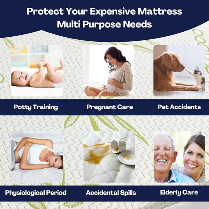 Bamboo Mattress Protector with Zipper - 100% Waterproof Queen Size Cooling Mattress Cover - Ultra Soft Jacquard Fabric Breathable Noiseless Mattress Pad Covers - Zippered Mattress Encasement