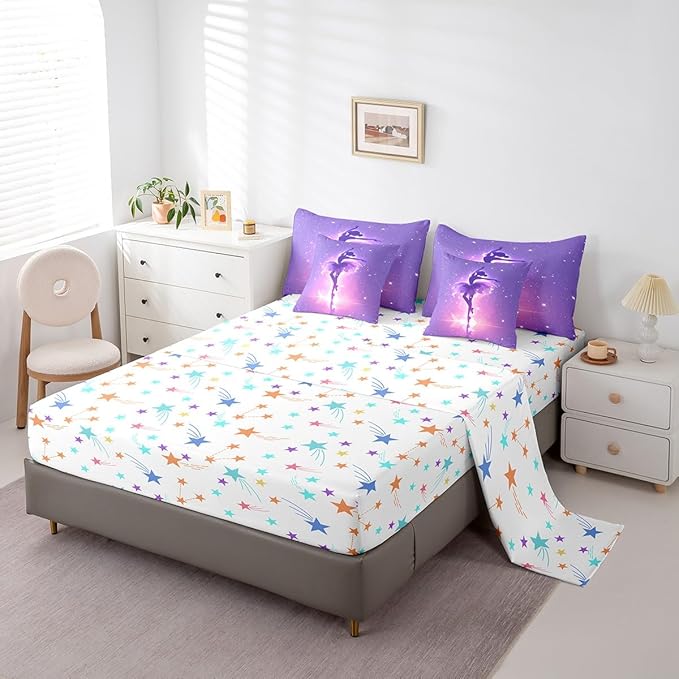 Feelyou Kids Ballet Dancer Bed in A Bag Twin Size, Ballerina 7 Pieces Bedding Set Boys Girls Dreamy Princess Comforter Set with Sheets Dancing Teens Bed Set Bedroom Decor 7Pcs
