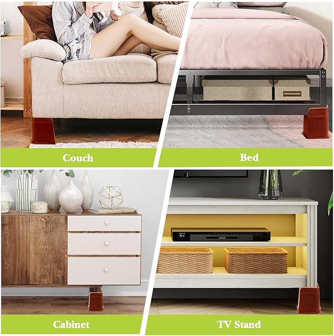 Bed Risers 1 inch, 2 inch, 3 inch, 4 inch, 6 inch, 8 inch Heavy Duty, Oversized Furniture Riser for Couch Sofa Table Chair Leg Frame Dorm, Support up to 6000 Lbs (Brown 8 Pack, 6 inch)