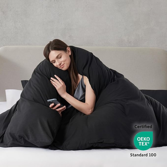 Nestl Black California King Duvet Cover Sets - Soft Prewashed Cal King Duvet Cover, 3 Piece, with Zipper Closure, 1 Duvet Cover 104x98 inches and 2 Pillow Shams