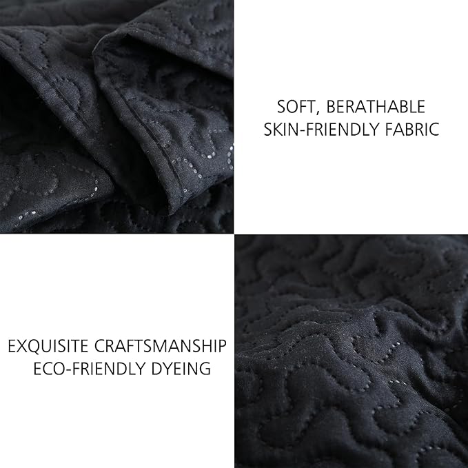JML Quilts Set, Bedspread Coverlet Set with Pillowcases - 3 Piece Soft and Lightweight Bed Quilt for Spring, Autumn and Summer (Embossed Stripe - Black, King(92"x104"))