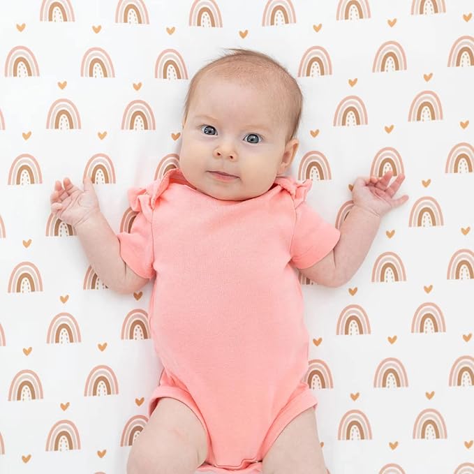 Cokouchyi 3 Piece Rainbow Boho Crib Bedding Set - Standard Size Nursery Bedding for Boys and Girls with Crib Sheet, Comforter & Crib Skirt